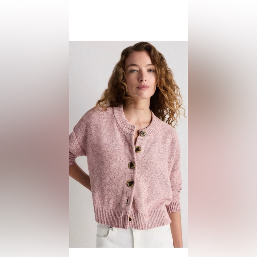 Quince 100 percent cotton Marled Pink Button Cardigan XS